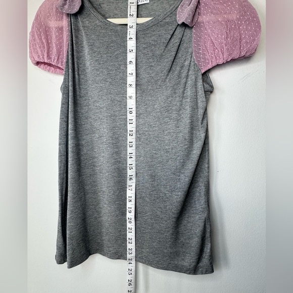 RED Valentino Gray Tee with Pink Puffed Sleeve Bows - Picture 9 of 14